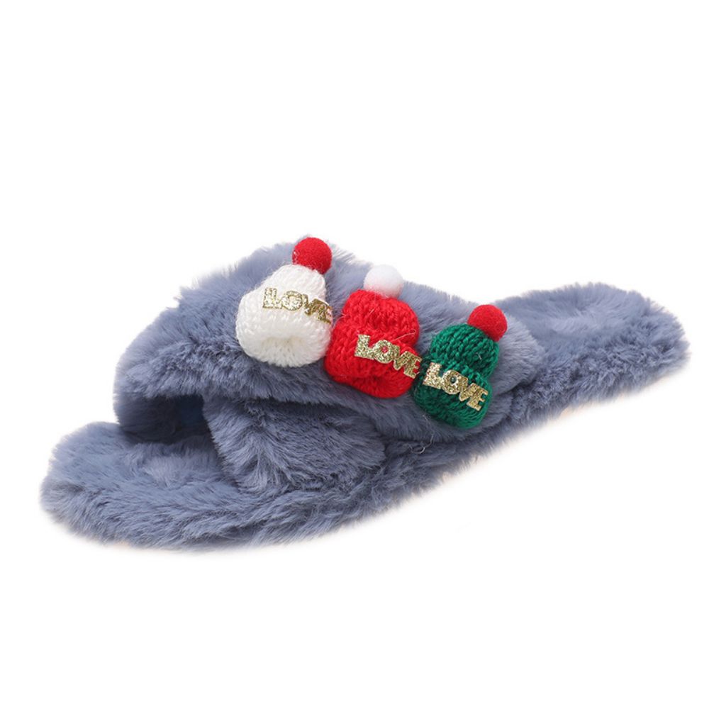 Christmas Slippers Christmas Hat Decor Criss Cross Fluffy Bedroom Slippers