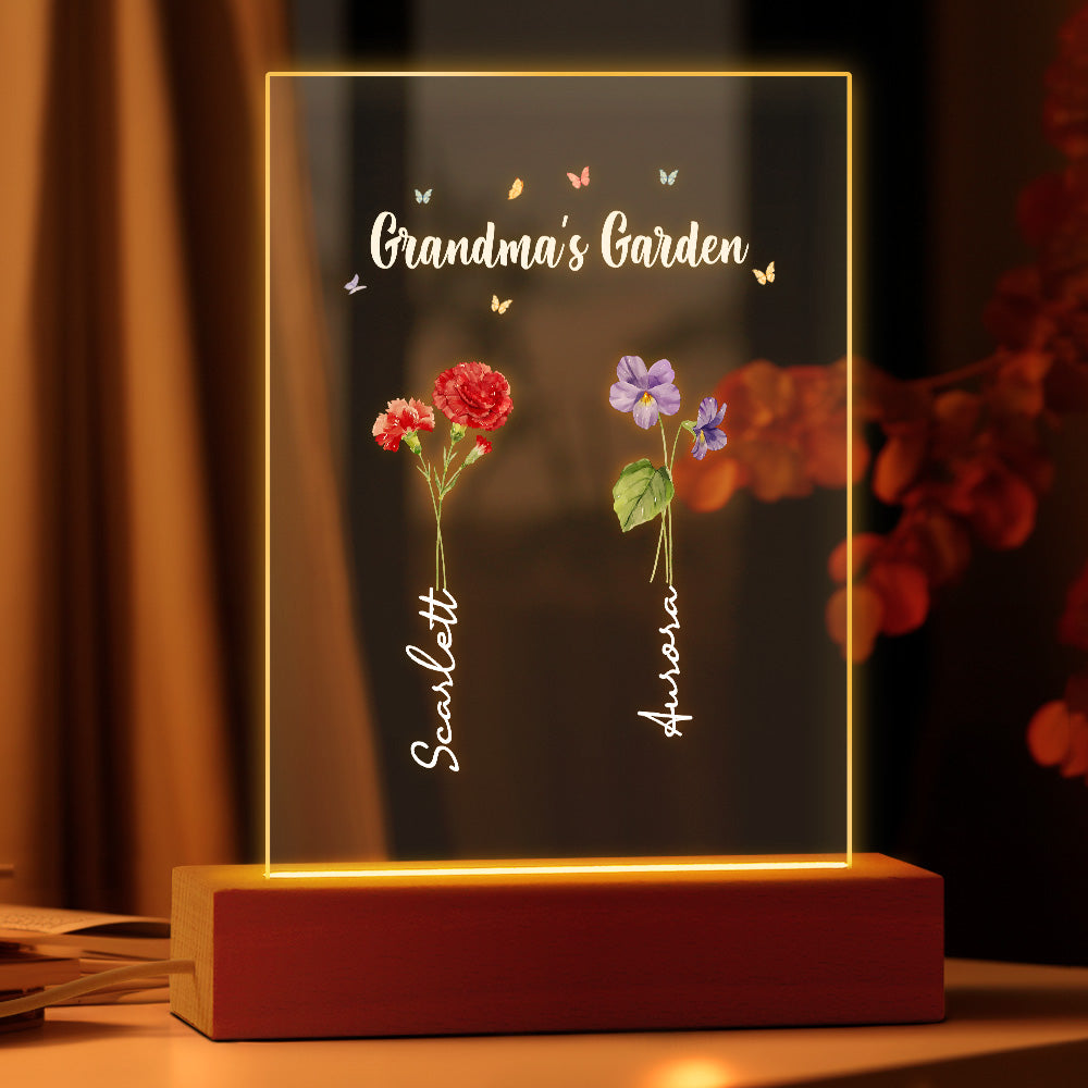 night light personalized birth flowers family keepsake for grandma