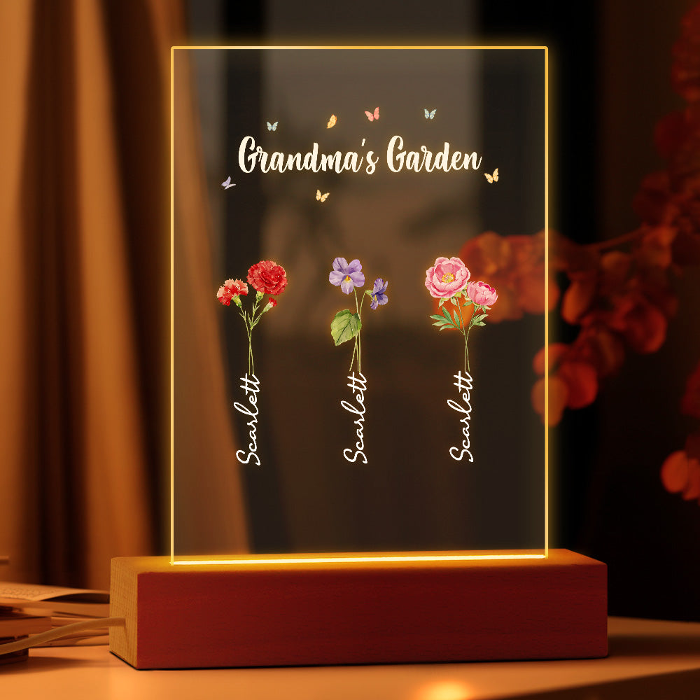 grandmas garden of love night light personalized birth flowers family keepsake