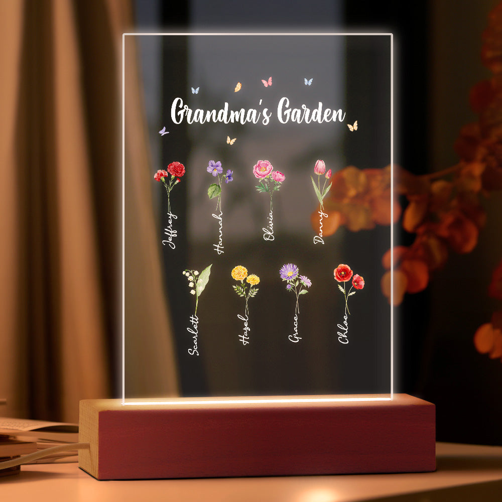 night light grandmas garden of love personalized birth flowers mothers day gift for grandma