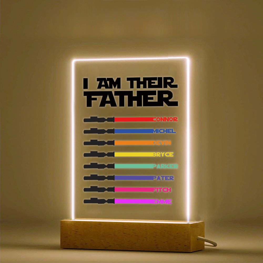 Personalized 8 Names I Am Their Father Night Light Acrylic Light Saber Plaque Father's Day Gifts
