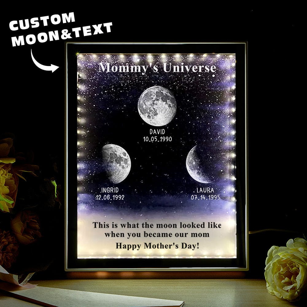 Starry Night Customize Birth Moon Phase Mirror Light Box Mother's Day Gifts Mommy's Universe