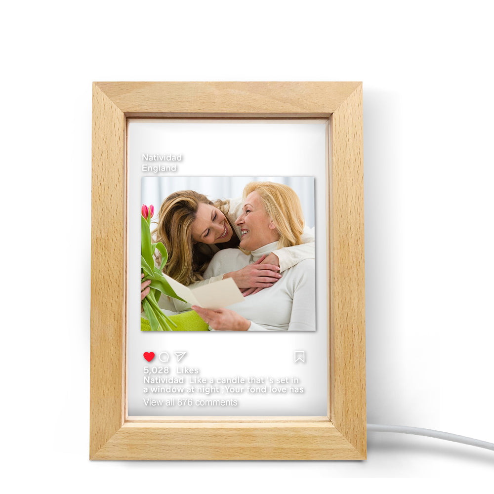 Social Style Sweet Memories Mother's Day Gifts for Mom - Personalized Instagram LED Night Lamp Picture Frame with Custom Photo for Decor