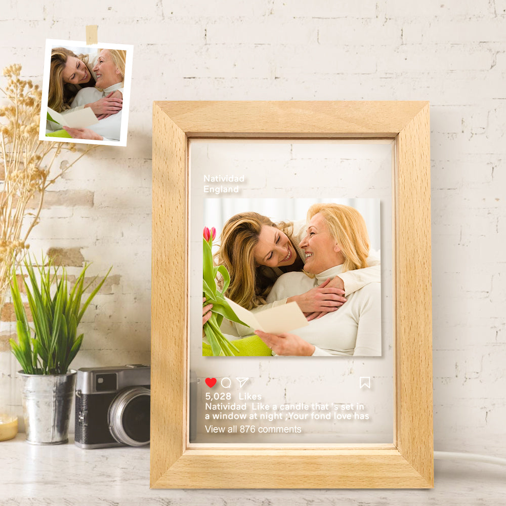 Social Style Sweet Memories Mother's Day Gifts for Mom - Personalized Instagram LED Night Lamp Picture Frame with Custom Photo for Decor