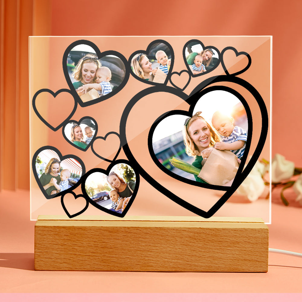 Love Heart Custom Photo Black Lamp Multiphotos Night Light