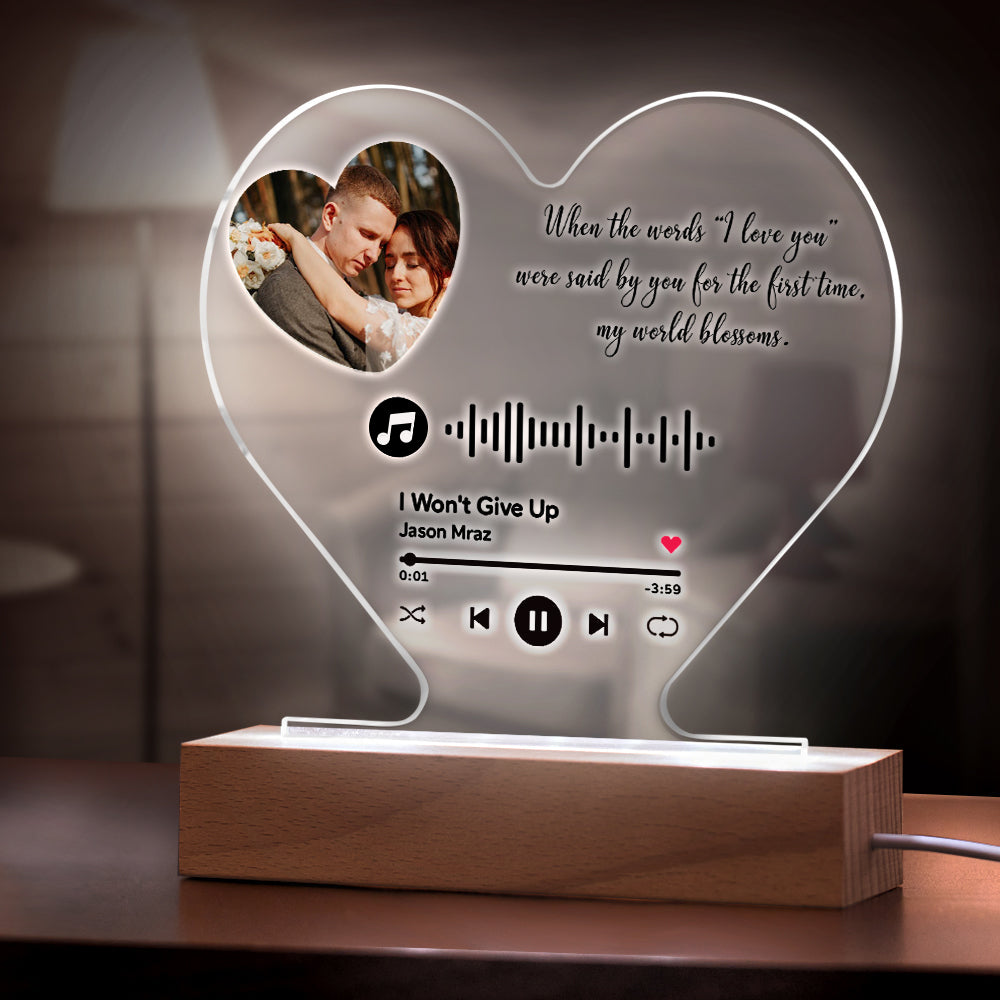 Love Gifts Custom Heart-Shaped Code Music Plaque Night Light Engraved Text Plaque