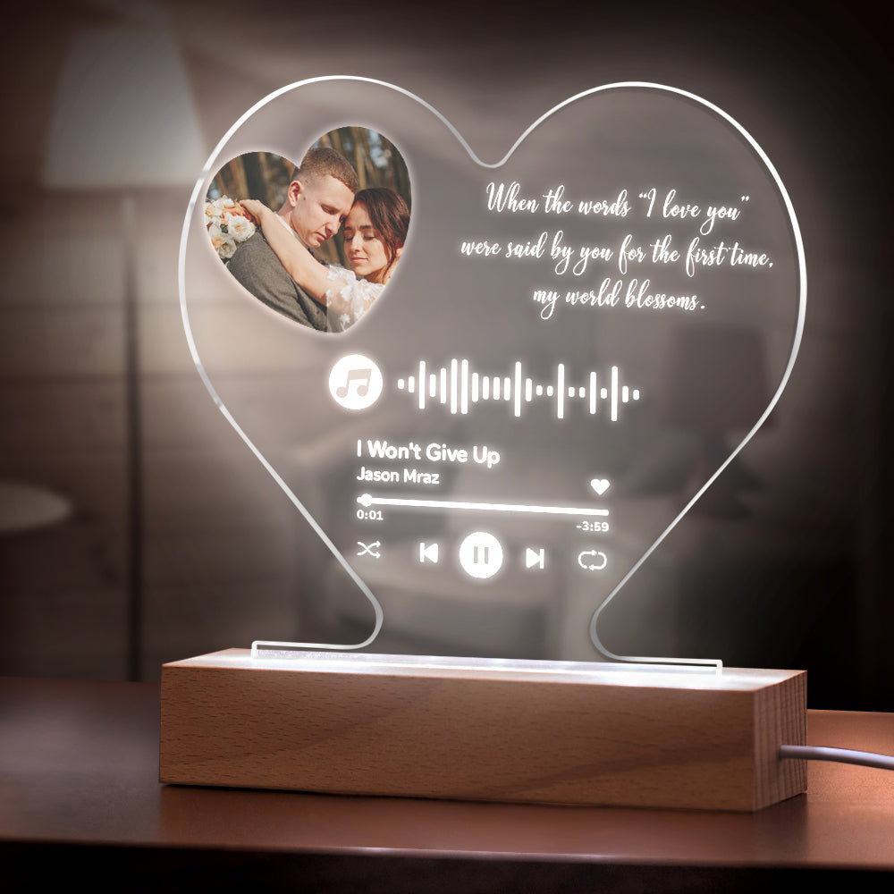 Love Gifts Custom Heart-Shaped Code Music Plaque Night Light Engraved Text Plaque