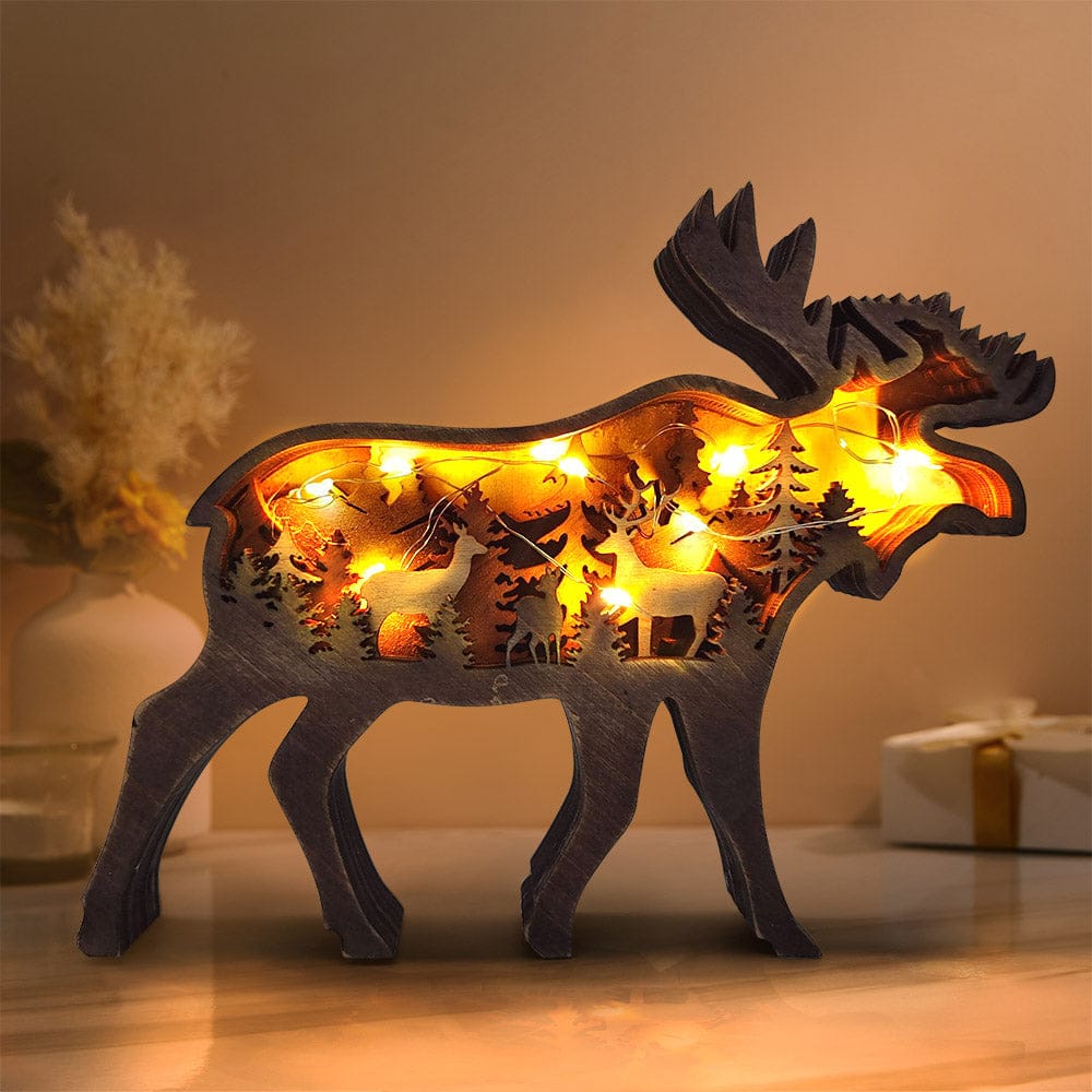 Custom Animal Wooden Statue Home Ornament Multi layer Woodland Bear Silhouette Decor for Shelf Table Wood Statue