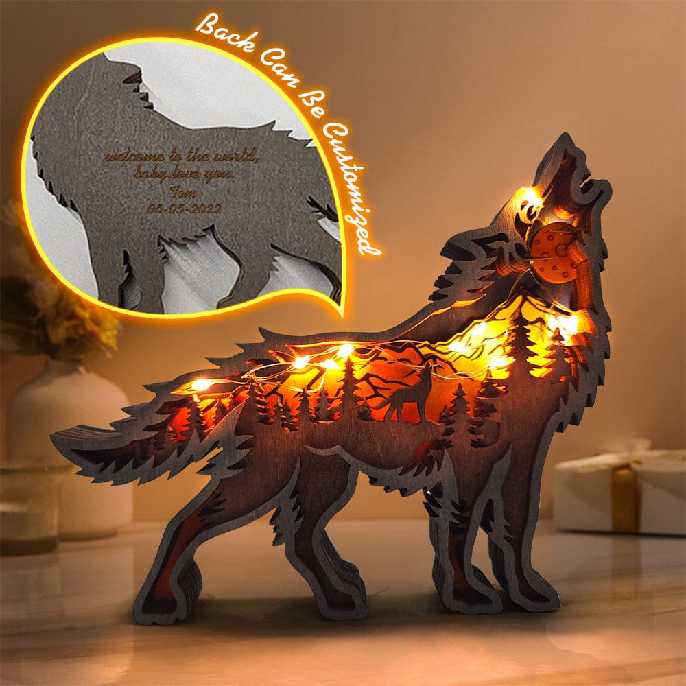 Custom Animal Wooden Statue Home Ornament Multi layer Woodland Bear Silhouette Decor for Shelf Table Wood Statue
