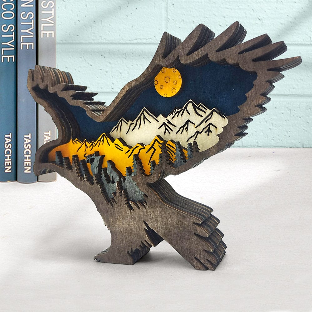 Custom Animal Wooden Statue Home Ornament Multi layer Woodland Bear Silhouette Decor for Shelf Table Wood Statue