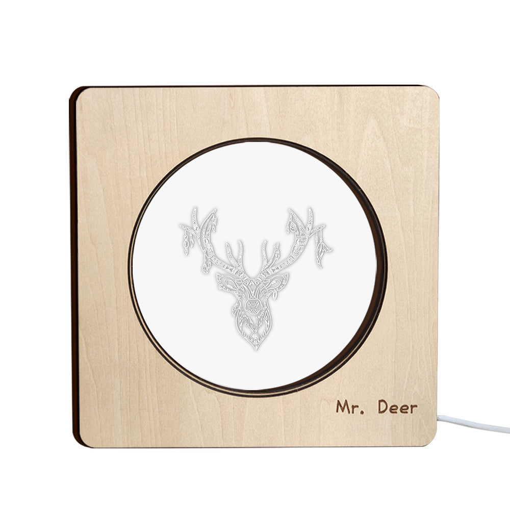 Custom Engraved Night Light Personalized Deer Wooden Frame Lamp Gift