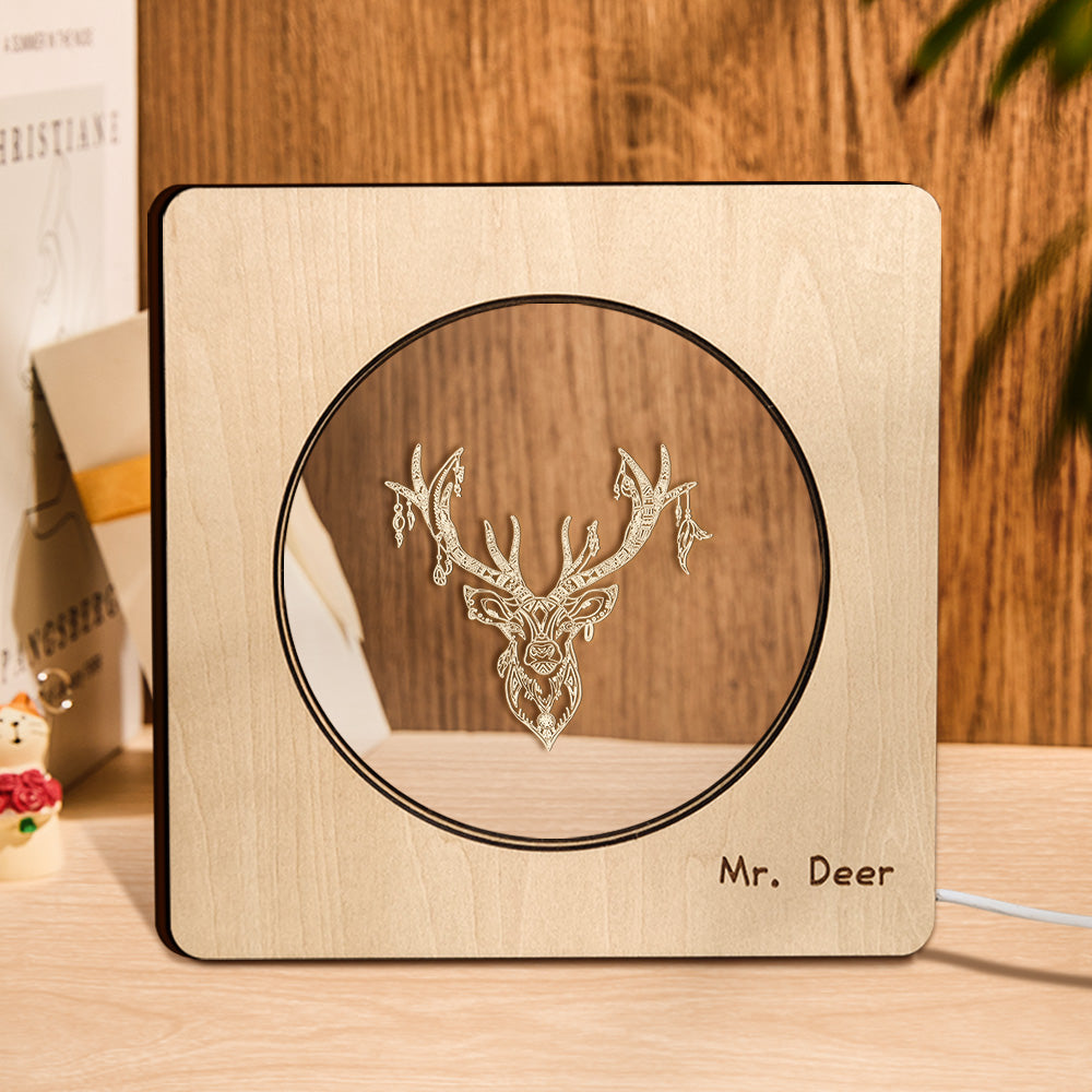 Custom Engraved Night Light Personalized Deer Wooden Frame Lamp Gift