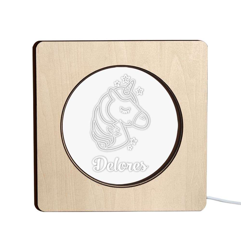 Custom Engraved Name Night Light Personalized Unicorn Wooden Frame Lamp Gift