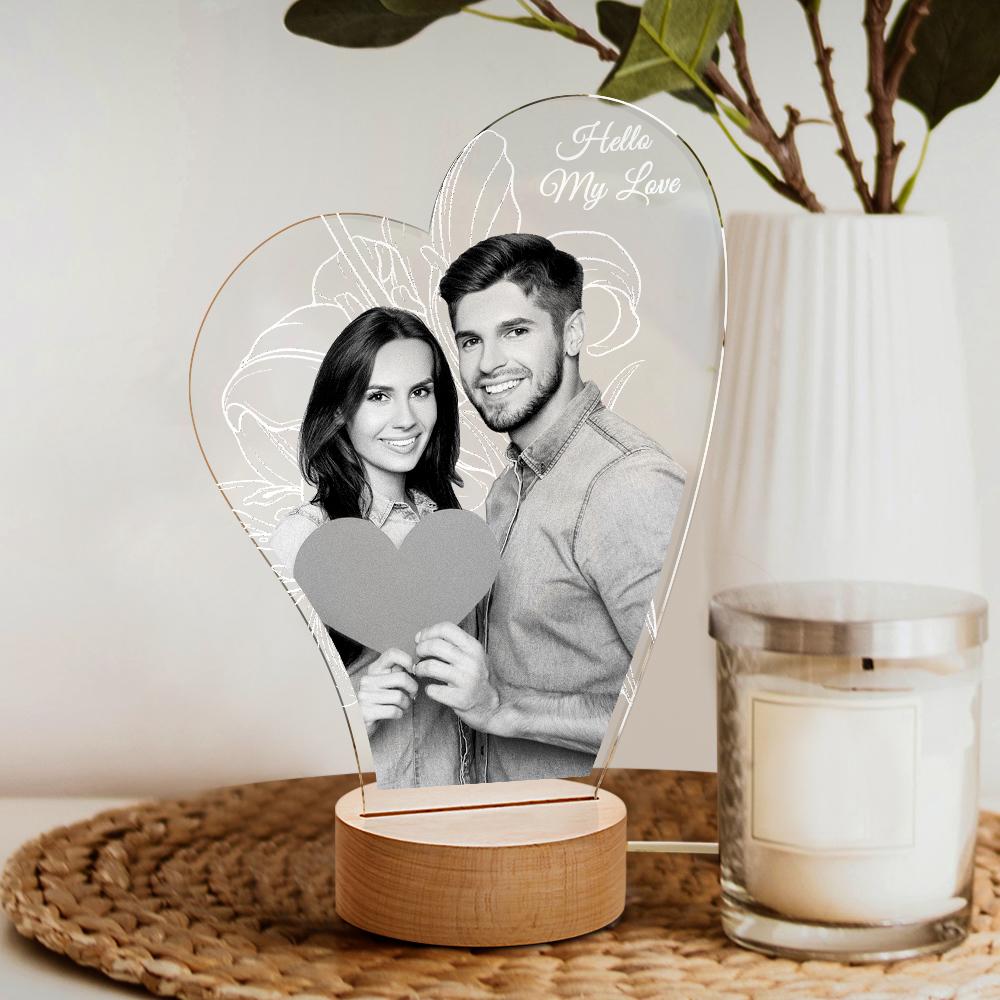 Custom 3D Photo Lamp Led for Lover With Engraved Words Gift For Valentine's Day