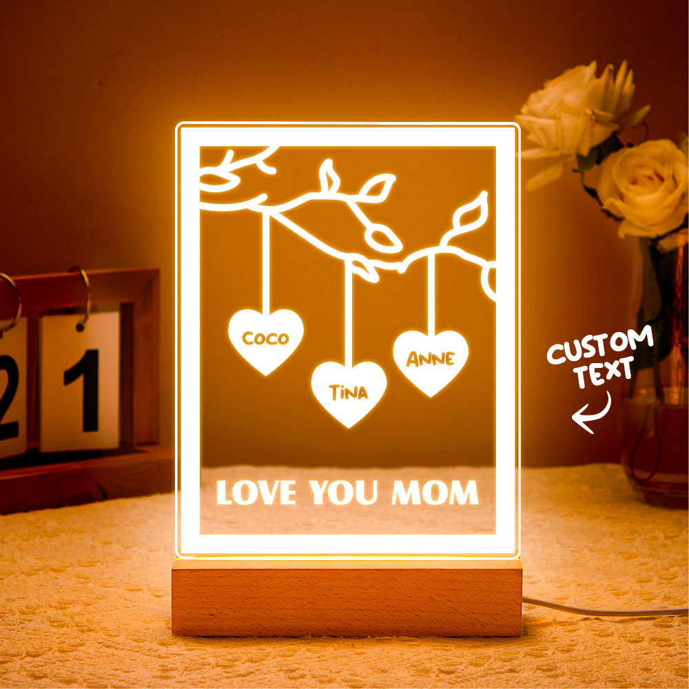 Personalized Led Night Light Tree of life Genealogical Tree with Custom Family First Name and Text