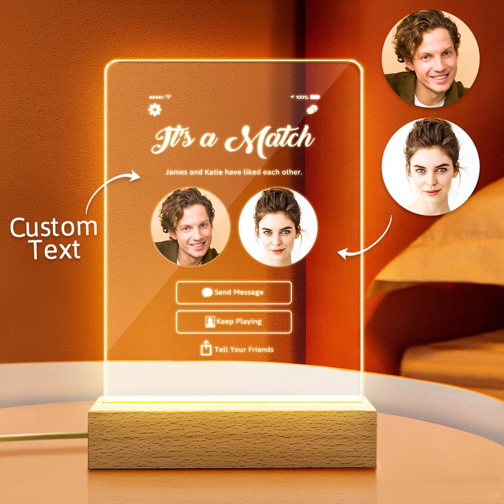 Its A Match Personalized Perfect Match With Photos Night Light Love Art 3d Led Lamp Gift For Couple