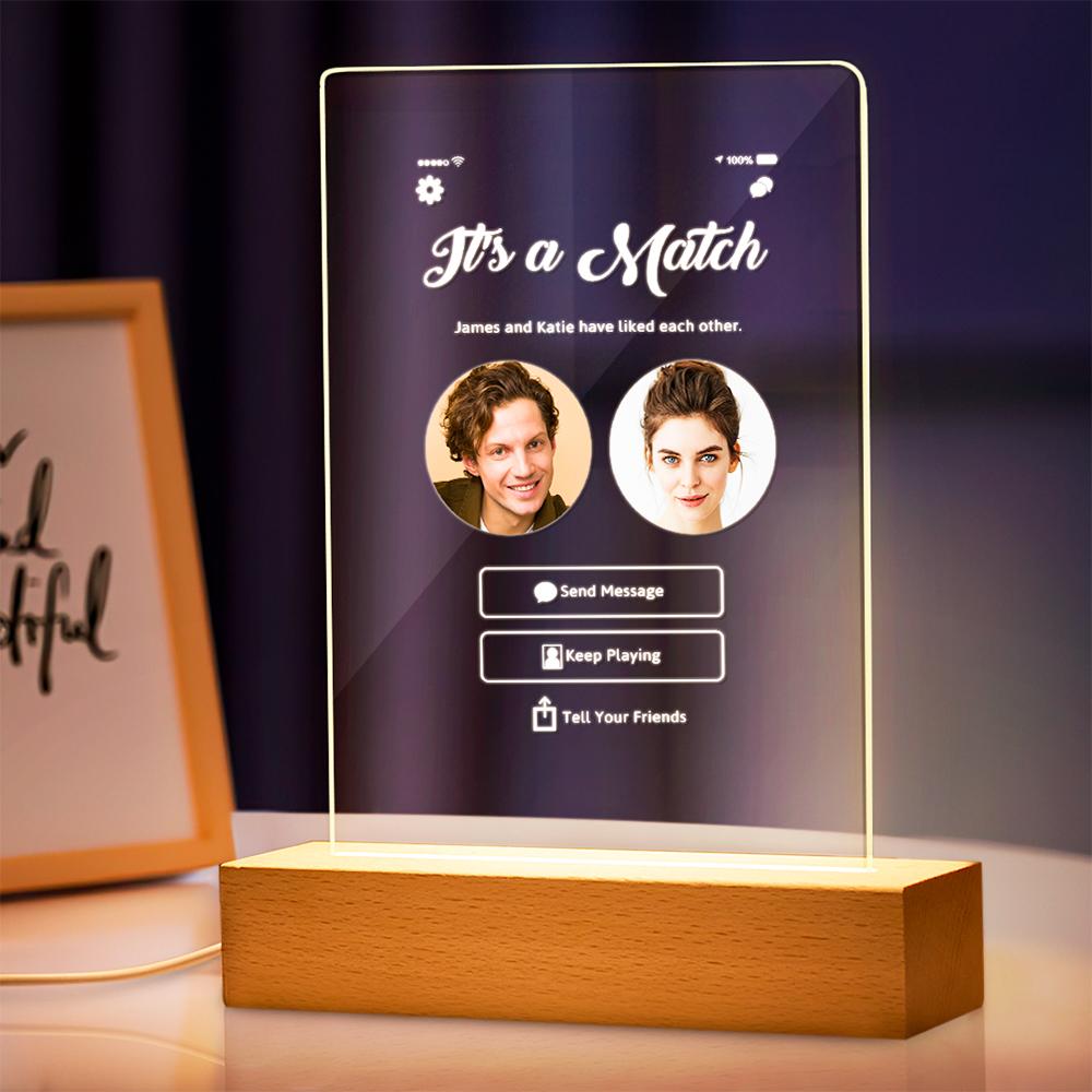 Its A Match Personalized Perfect Match With Photos Night Light Love Art 3d Led Lamp Gift For Couple