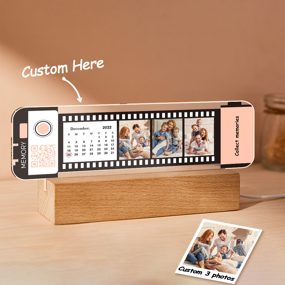 Custom QR code Calendar Acrylic Filmstrip Plaque Night Light Gift for Family Couples
