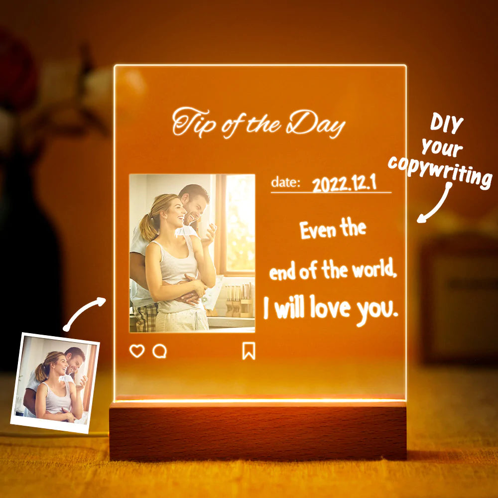 Custom Photo Acrylic Night Light Home Decor Write Love Words on it Valentine's Day gifts for lovers