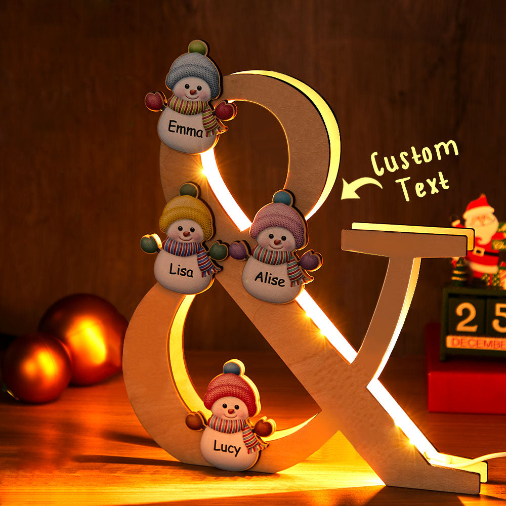 Personalized Snowman Family Name Lamp Custom Wooden Night Light Christmas Day Gift