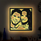 Custom Portrait Metal Wall Art Personalized Couple Photo LED Lights Decor Gift for Lover