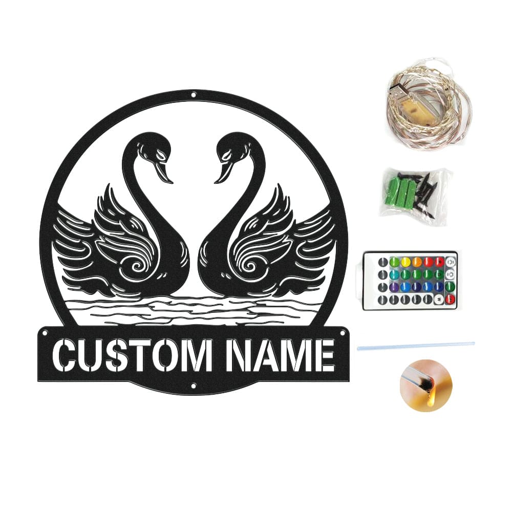 Custom Swan Signs Metal Wall Art Personalized Couple LED Lights Decor Gift for Lover