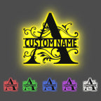 Custom Monogram Name Signs Metal Wall Art LED Lights Home Decor Gift