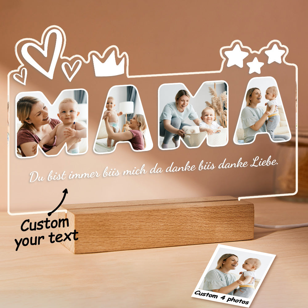 Light Up Mama's Heart Mother's Day Gifts - Personalized MAMA Photo Night Light with Custom Pictures & Message for Bedroom Decor