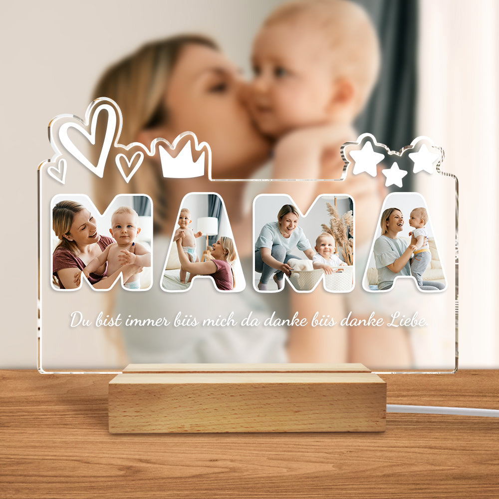 Light Up Mama's Heart Mother's Day Gifts - Personalized MAMA Photo Night Light with Custom Pictures & Message for Bedroom Decor