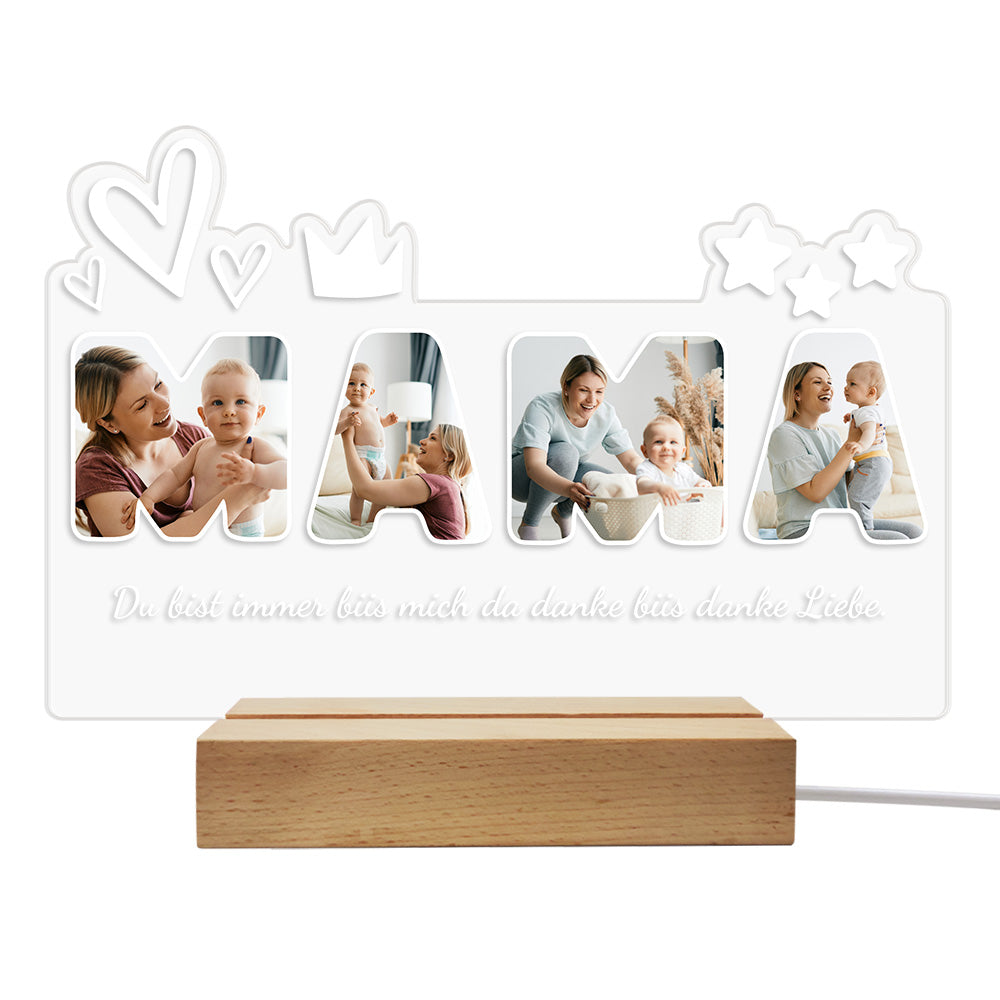 Light Up Mama's Heart Mother's Day Gifts - Personalized MAMA Photo Night Light with Custom Pictures & Message for Bedroom Decor