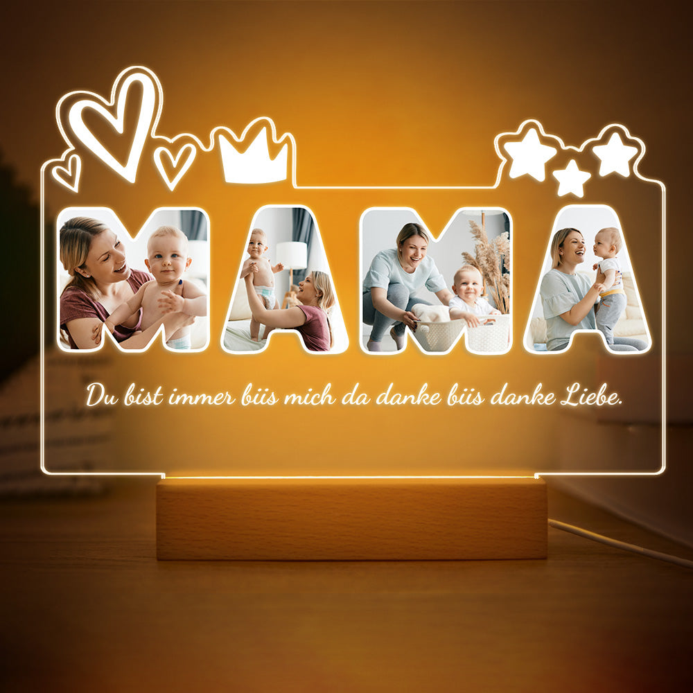 Light Up Mama's Heart Mother's Day Gifts - Personalized MAMA Photo Night Light with Custom Pictures & Message for Bedroom Decor