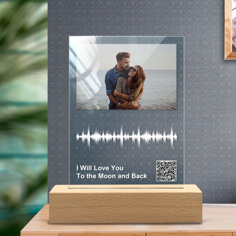 Custom Photo Plaque Night Light QR Code Engraved Sound Wave Lamp for Couple Gift