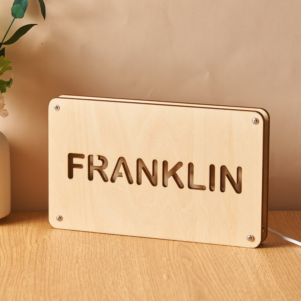 Personalized Wood Night Light With Text Custom Name Lamp For Living Room