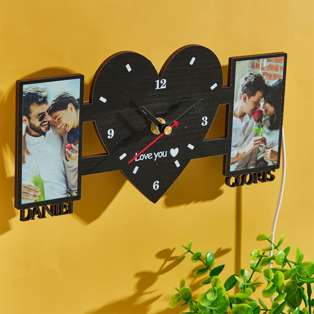 Custom Photo Clock Night Light With Name Wall Lamp For Lovers