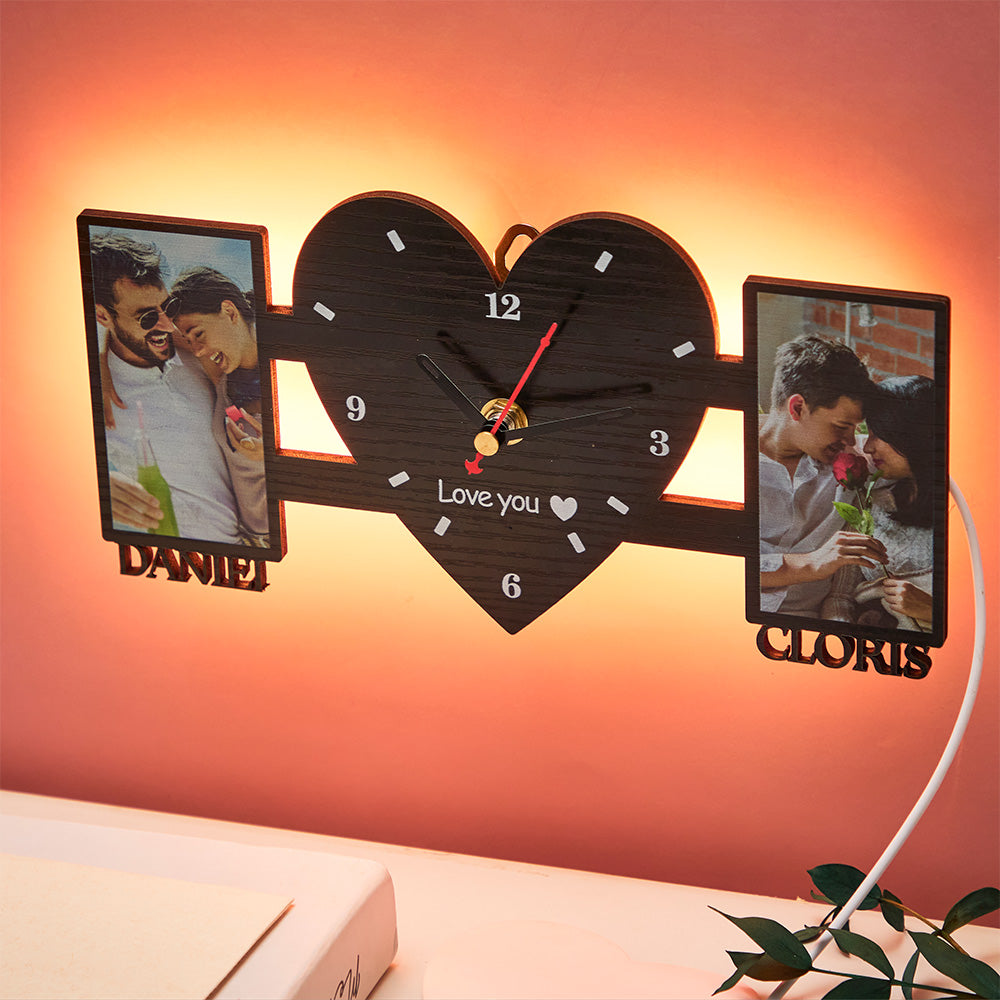 Custom Photo Clock Night Light With Name Wall Lamp For Lovers