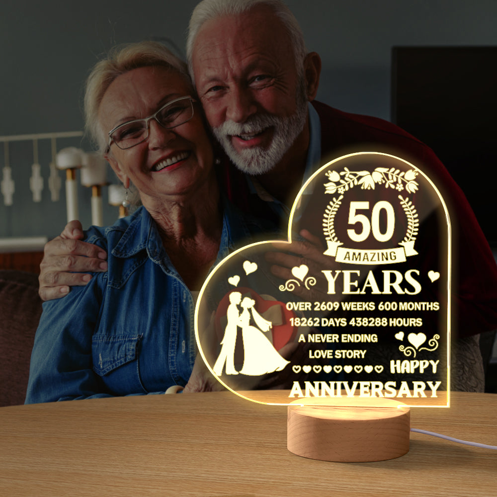 Personalised Night Light Heart Shaped Acrylic Lamp Anniversary Wedding Gifts for Grandparents