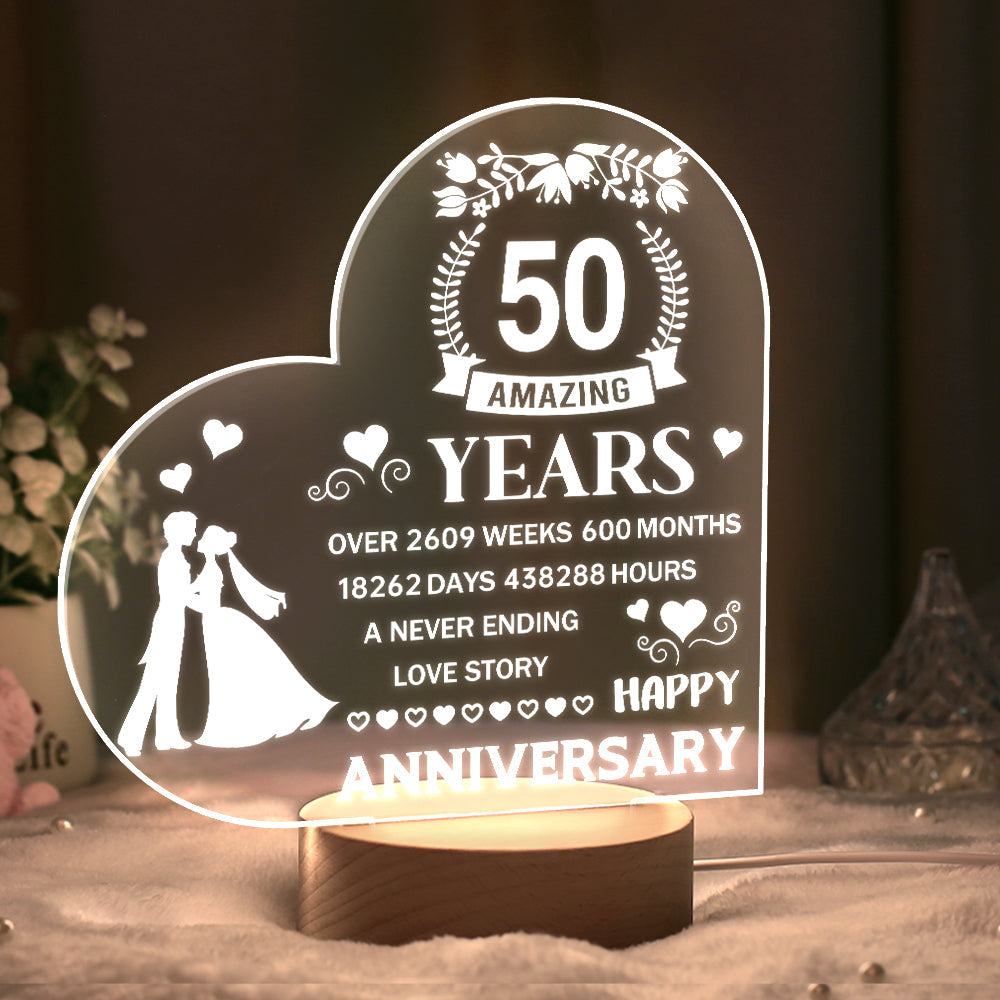 Personalised Night Light Heart Shaped Acrylic Lamp Anniversary Wedding Gifts for Grandparents