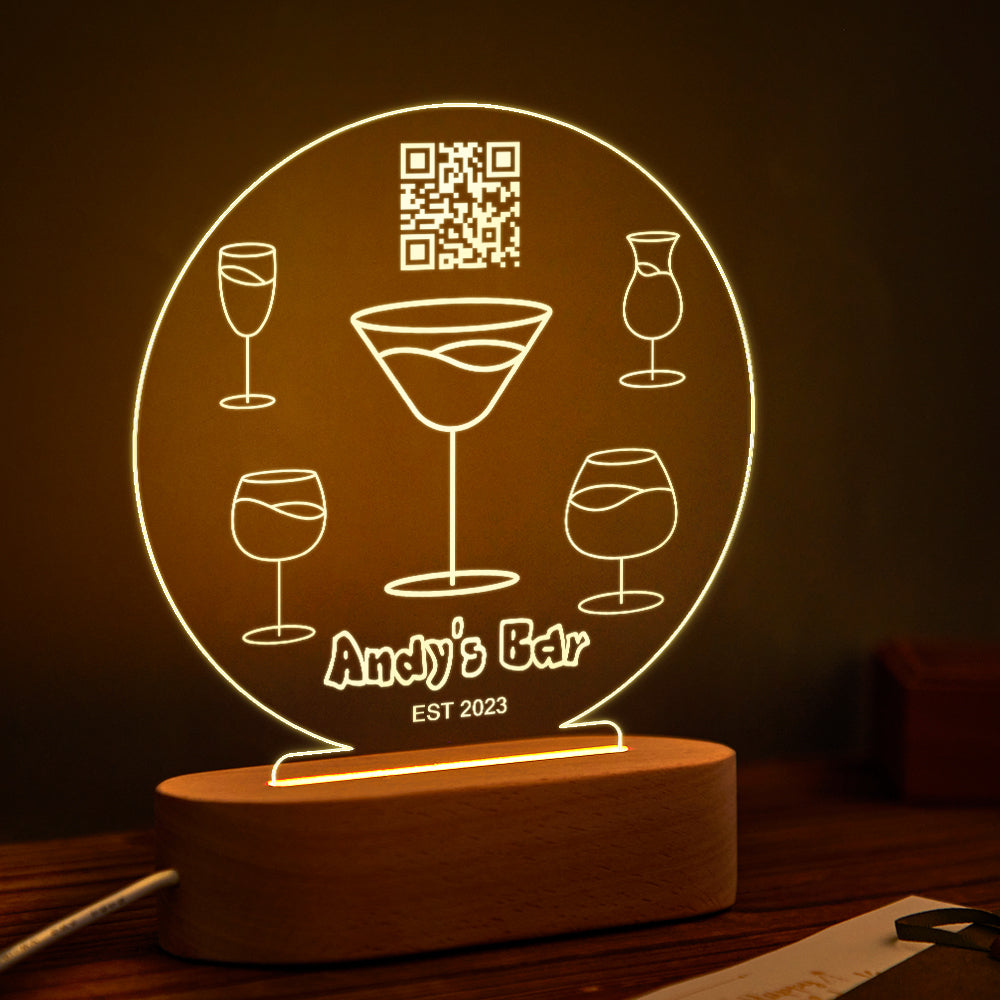 Personalized Qr Code Wine Glass Night Light 7 Colors Acrylic 3D Lamp Father's Day Gifts