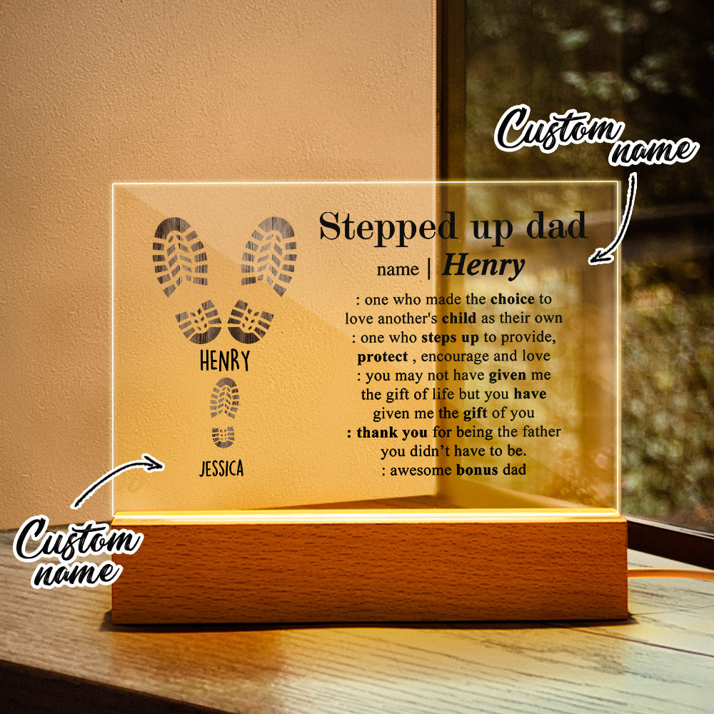 fathers day surprise custom gift for dad inspired by acrylic lamp with names engraved night light gifts for step father