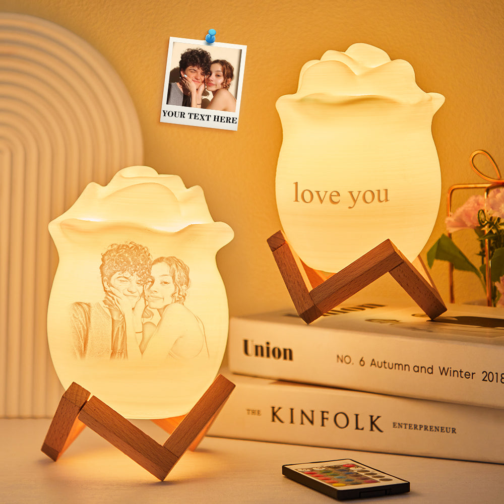 Custom Exclusive Photo Rose Night Light Personalized Name Best Gift 7 Colour Night Light Remote Control Lamp