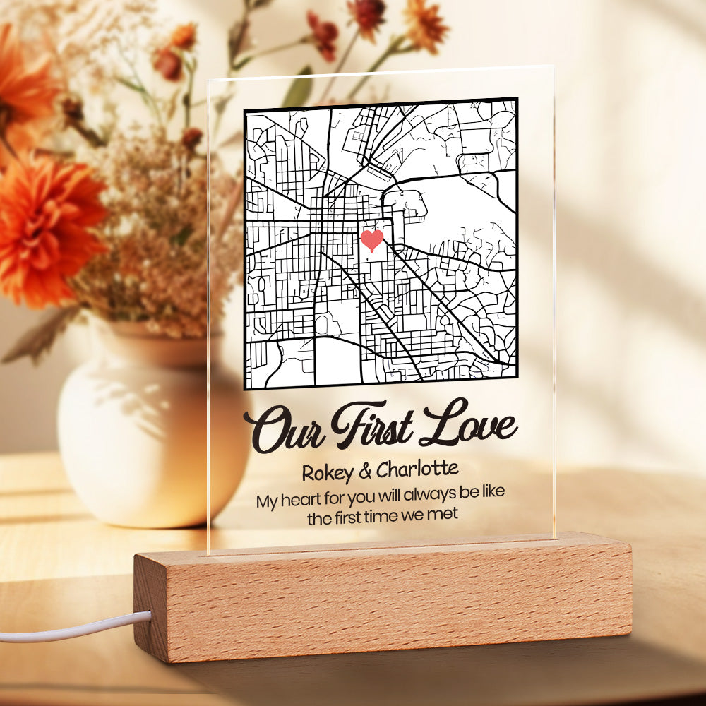 Engraved Map Night Light with Personalized Location LED Keepsake