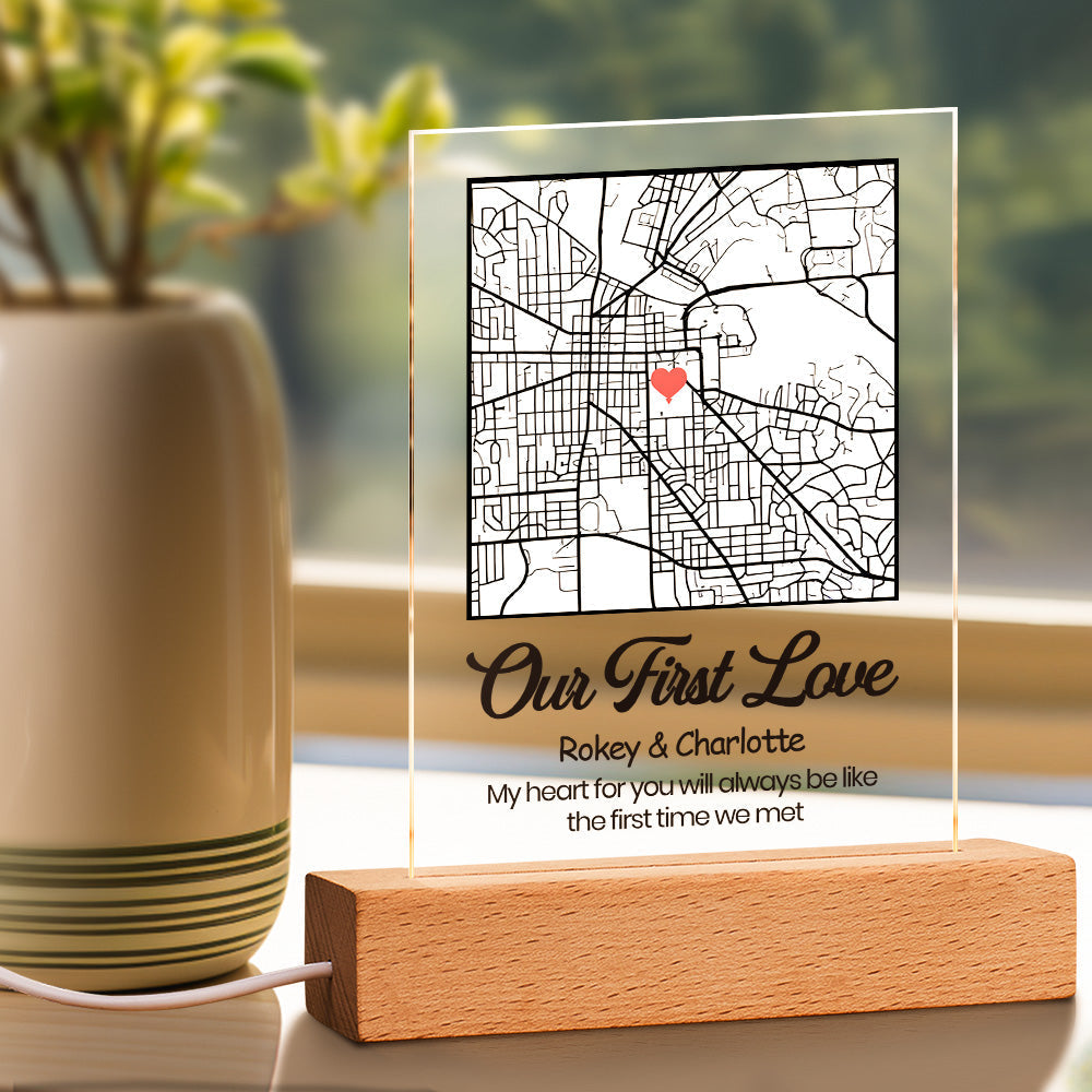 Engraved Map Night Light couple gift