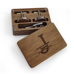 Personalized Wooden Cufflink Box Set with 1 Wood Box, 2 Cufflinks, and 1 Tie Clip - Wedding Gift