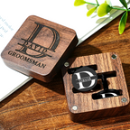 Personalized Engraved Cufflinks Set with Wooden Box Wedding Gift for Men Groomsmen