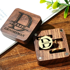Personalized Engraved Cufflinks Set with Wooden Box Wedding Gift for Men Groomsmen