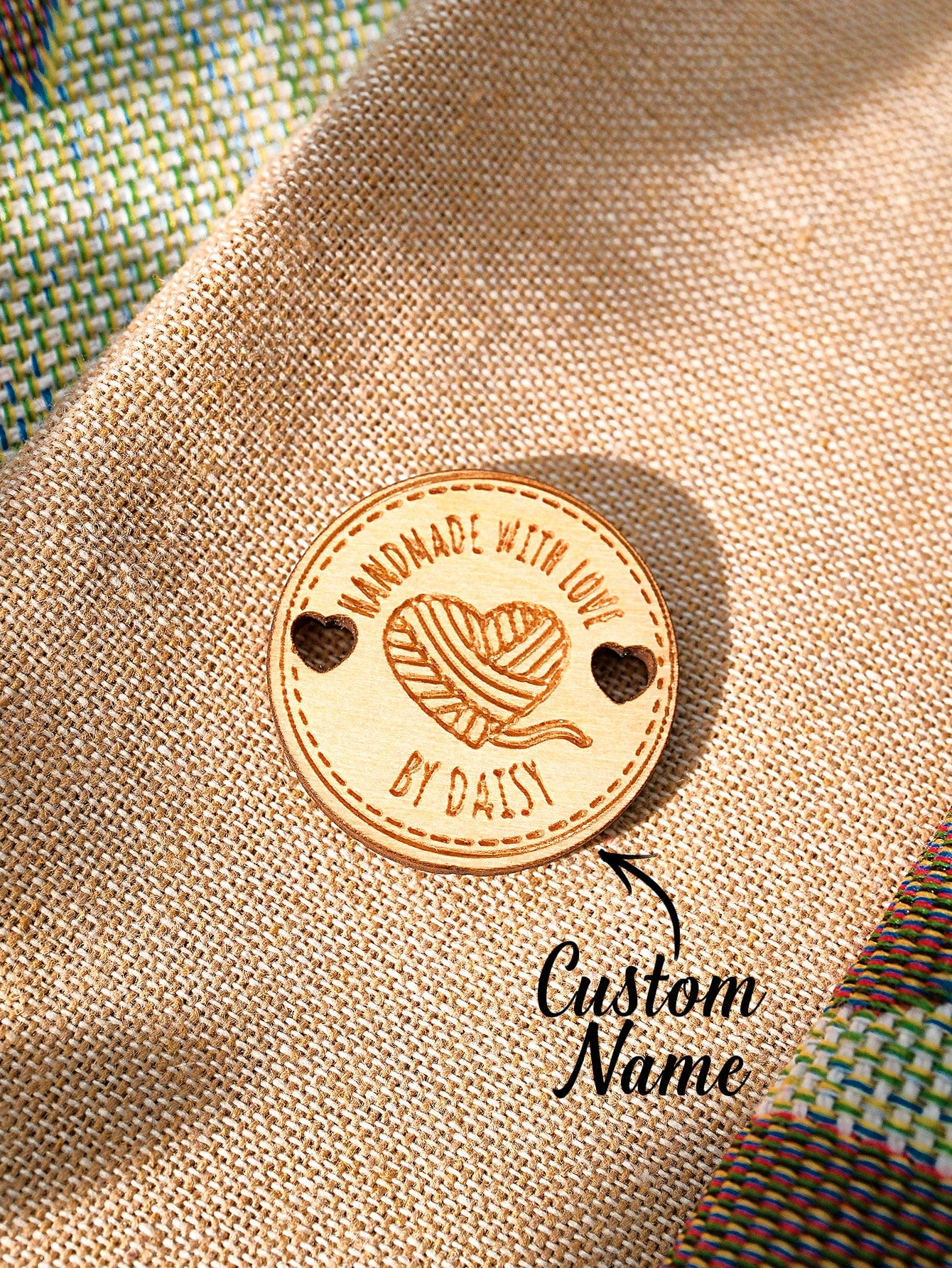 Personalized Handmade with Love Wooden Buttons Set of 15 Clothing Labels Gift for Mother Grandma Knitting Crocheting Lovers