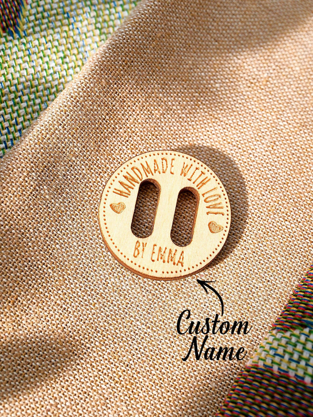 Personalized Handmade with Love Wooden Buttons Set of 15 Clothing Labels Gift for Mother Grandma Knitting Crocheting Lovers