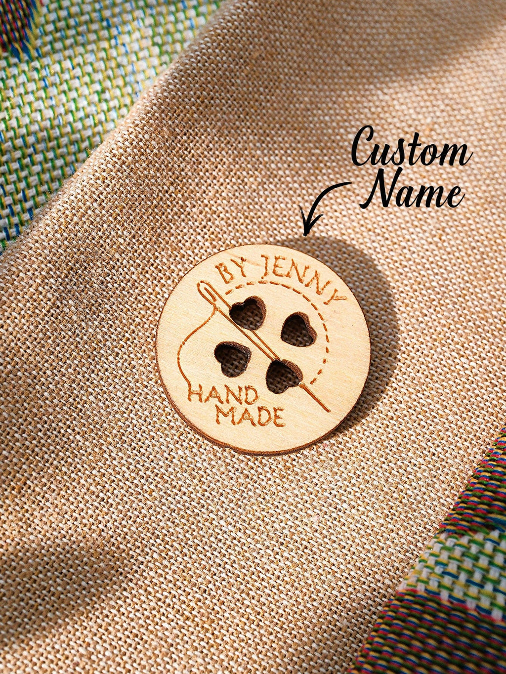 Personalized Handmade with Love Wooden Buttons Set of 15 Clothing Labels Gift for Mother Grandma Knitting Crocheting Lovers