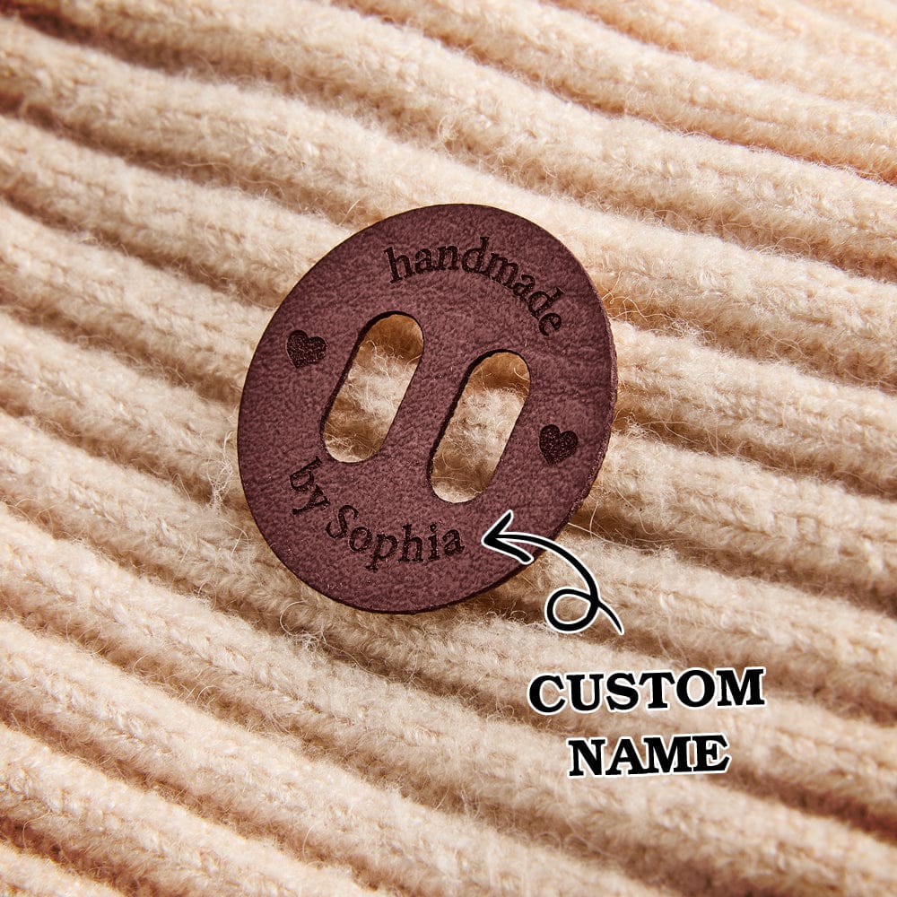 Personalized Name Buttons & Tags for Crafts Leather Tags for Crochet Items Gift for Knitting Crocheting Lovers A set of 15