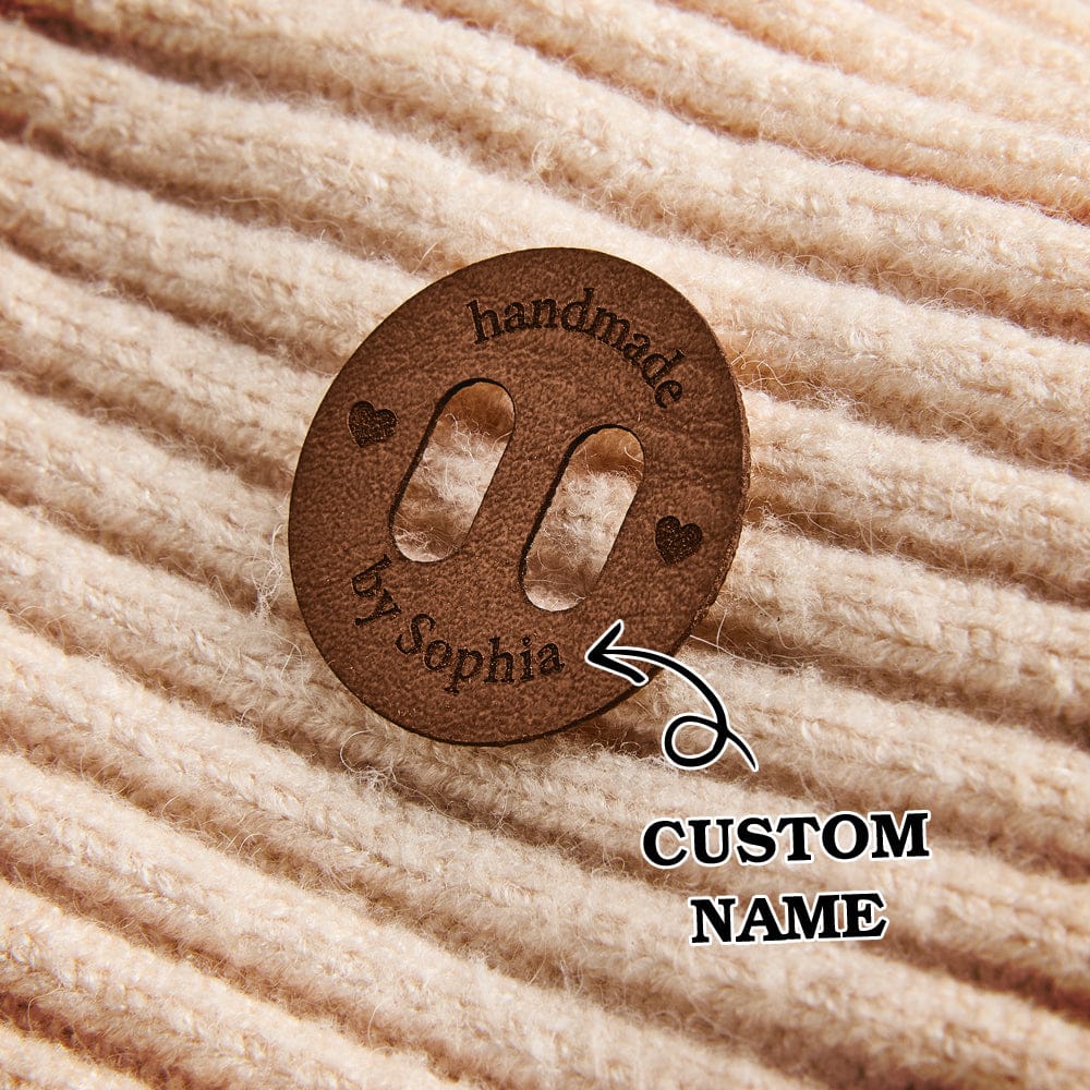 Personalized Name Buttons & Tags for Crafts Leather Tags for Crochet Items Gift for Knitting Crocheting Lovers A set of 15